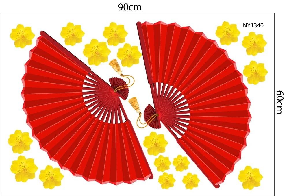 Decal Trang Trí Tết Quạt Như Ý Đỏ Mẫu 3
