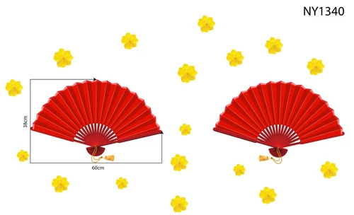 Decal Trang Trí Tết Quạt Như Ý Đỏ Mẫu 3