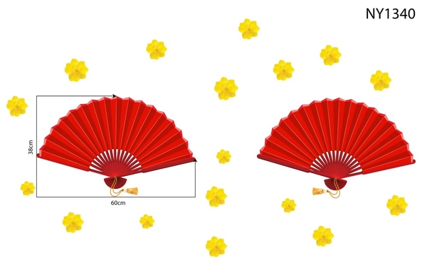 Decal Trang Trí Tết Quạt Như Ý Đỏ Mẫu 3