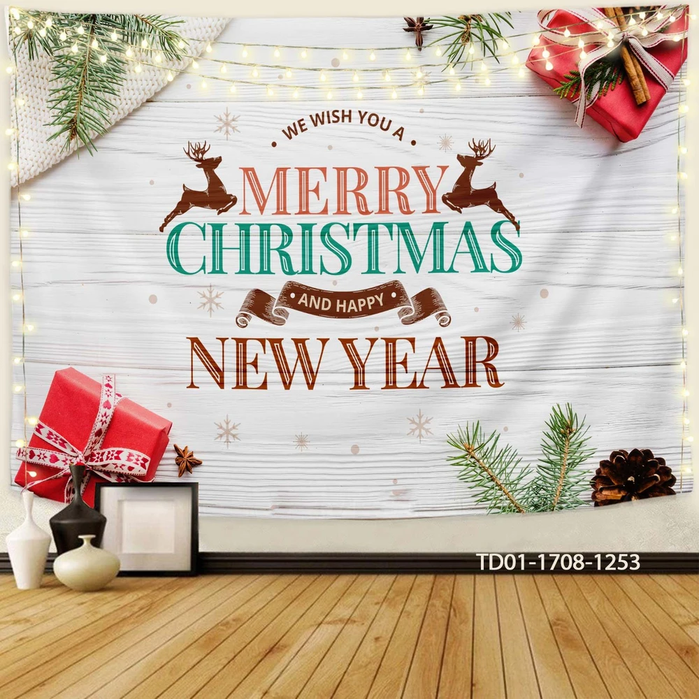 Tranh Vải Treo Tường Trang Trí Noel Merry Christmas & Happy New Year Mẫu 7
