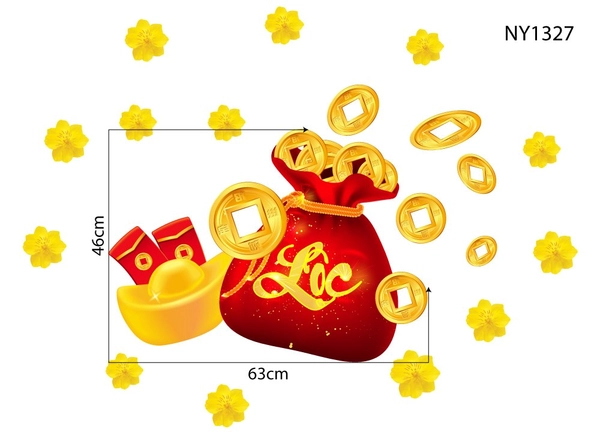 Decal Trang Trí Tết Túi Tiền Vàng Tài Lộc Mẫu 5