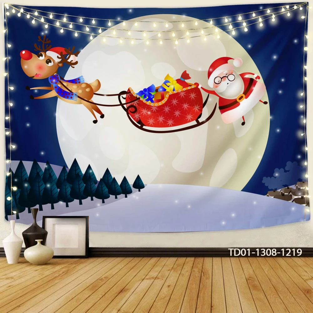 Tranh Vải Treo Tường Trang Trí Noel Ông Già Noel Và Con Tuần Lộc Mẫu 1