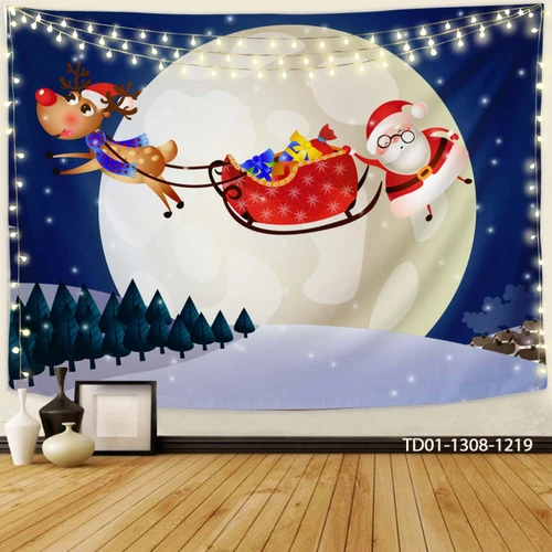 Tranh Vải Treo Tường Trang Trí Noel Ông Già Noel Và Con Tuần Lộc Mẫu 1