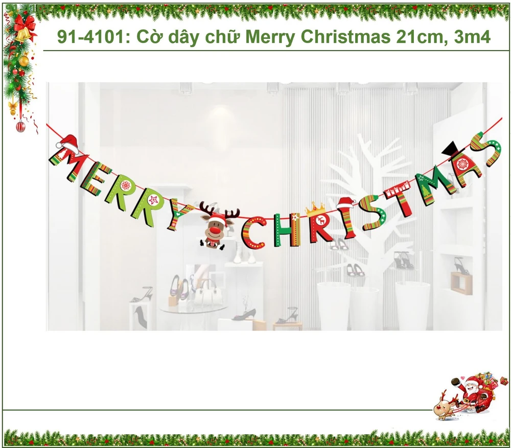 Dây chữ Merry christmas 3m4 cao 24cm trang trí noel