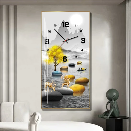 Tranh đồng hồ tráng gương pha lê hươu nghệ thuật hiện đại mẫu 591