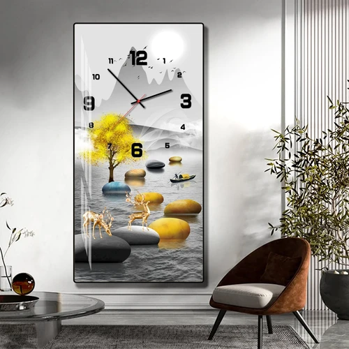 Tranh đồng hồ tráng gương pha lê hươu nghệ thuật hiện đại mẫu 591