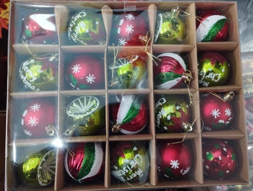 Hộp 20 quả châu nhiều họa tiết màu sắc trang trí cây thông giáng sinh 266