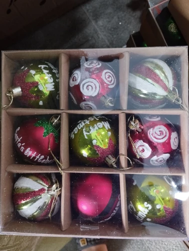 Hộp 9 quả châu 6cm nhiều họa tiết màu sắc trang trí cây thông giáng sinh 268