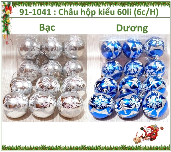 Hộp 6 châu tròn 6cm họa tiết cây thông và bông tuyết trắng