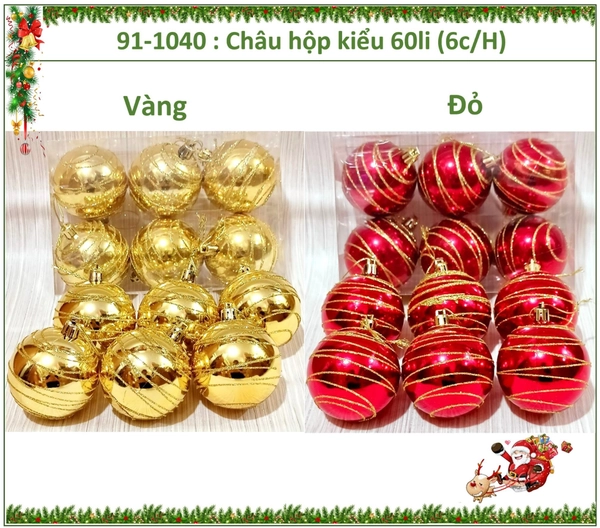 Hộp 6 quả châu 6cm họa tiết trang trí noel 263