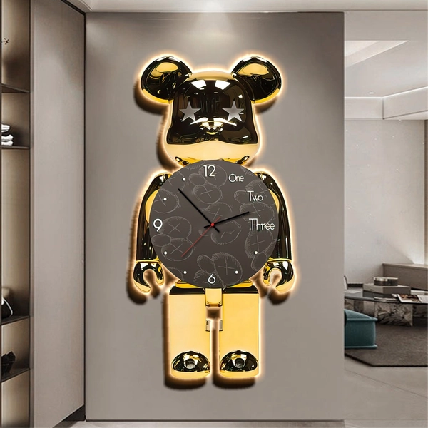 Tranh đèn LED tráng gương Bearbrick kèm đồng hồ nghệ thuật hiện đại 241