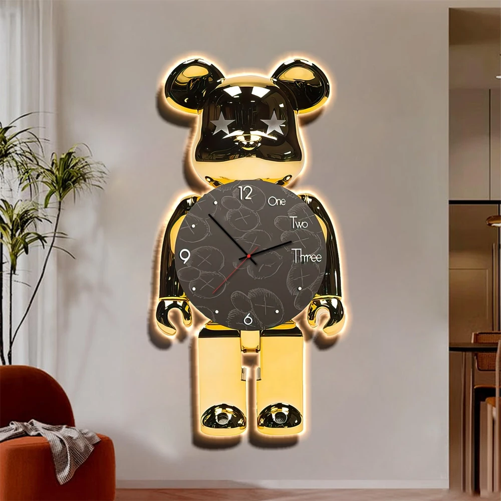 Tranh đèn LED tráng gương Bearbrick kèm đồng hồ nghệ thuật hiện đại 241