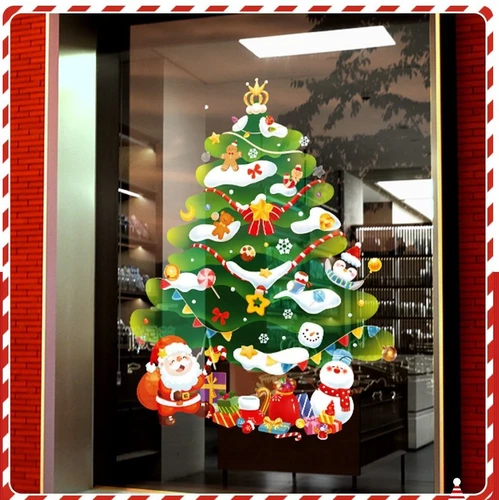 Decal tĩnh điện 2 mặt trang trí noel cây thông noel và những người bạn