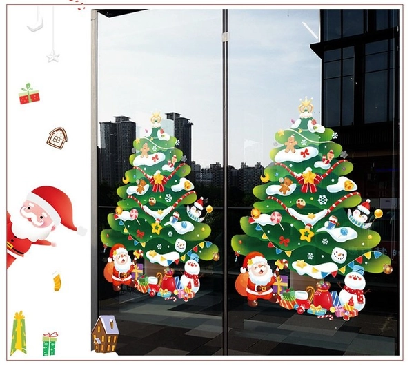 Decal tĩnh điện 2 mặt trang trí noel cây thông noel và những người bạn mẫu 2
