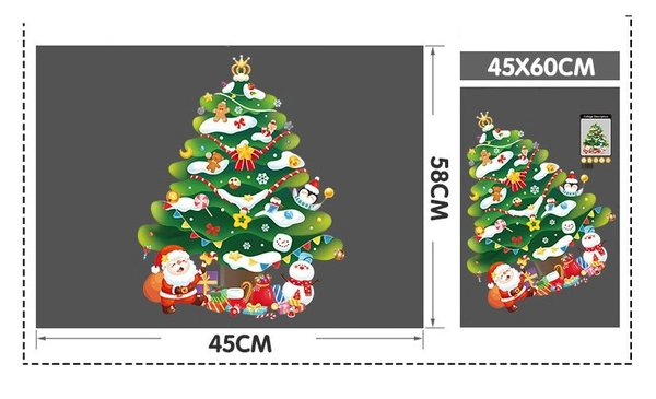 Decal tĩnh điện 2 mặt trang trí noel cây thông noel và những người bạn mẫu 2