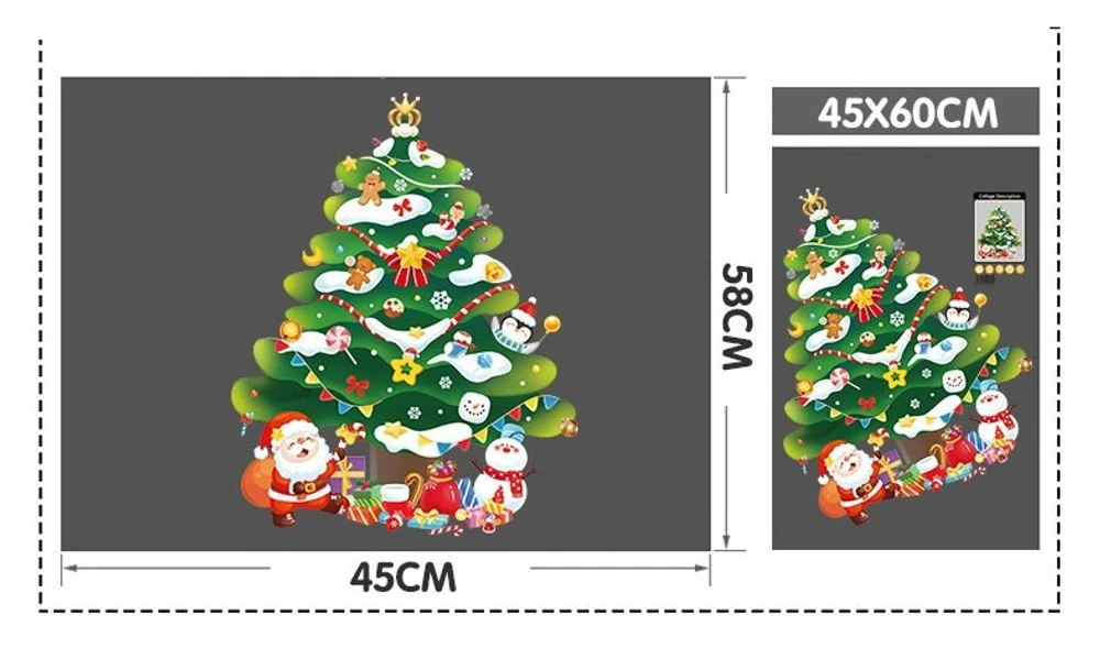 Decal tĩnh điện 2 mặt trang trí noel cây thông noel và những người bạn