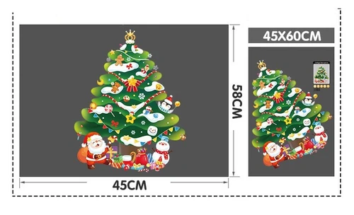 Decal tĩnh điện 2 mặt trang trí noel cây thông noel và những người bạn