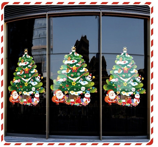 Decal tĩnh điện 2 mặt trang trí noel cây thông noel và những người bạn mẫu 2