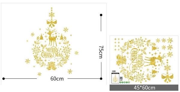 Decal 2 mặt trang trí noel Vòng Nguyệt Quế Tuần Lộc Vàng Lấp Lánh