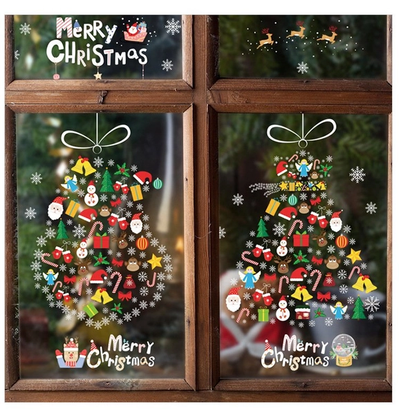 Decal tĩnh điện 2 mặt trang trí noel Cây Thông Sắc Màu