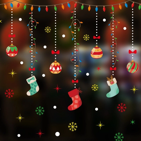 Decal tĩnh điện 2 mặt trang trí noel Dây Trea Quả Châu Và Tất