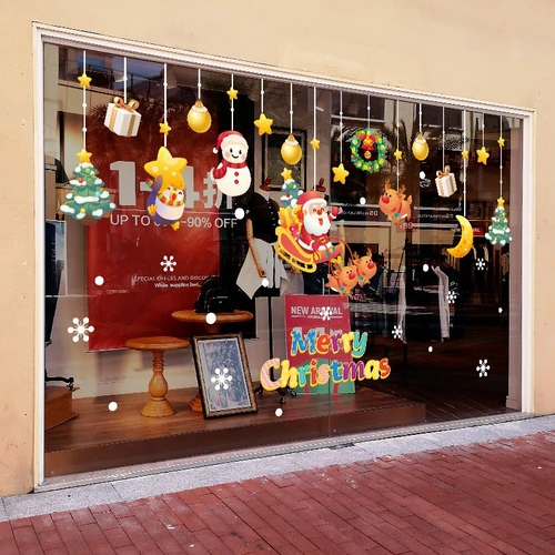 Decal tĩnh điện 2 mặt trang trí noel dây treo ông già noel cưỡi tuần lộc đón giáng sinh