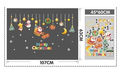 Decal tĩnh điện 2 mặt trang trí noel dây treo ông già noel cưỡi tuần lộc đón giáng sinh