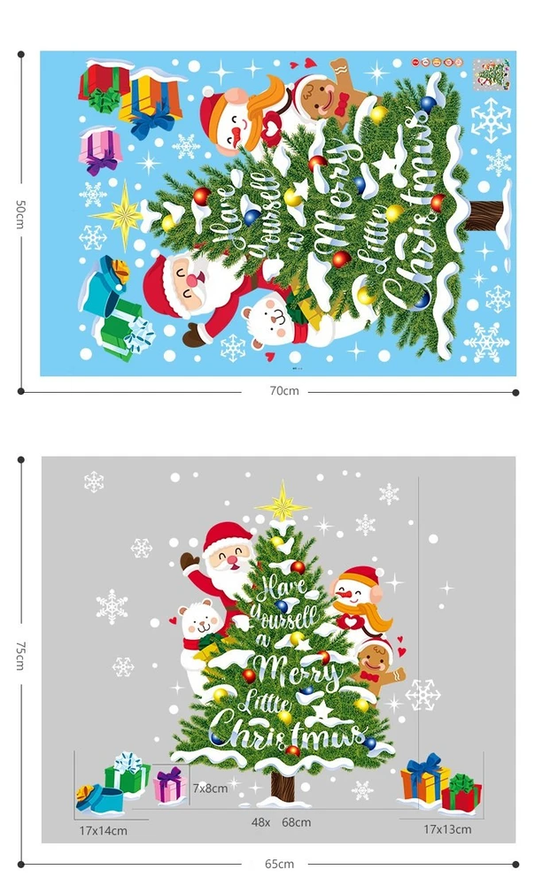 Decal tĩnh điện 2 mặt trang trí noel ông già noel và cây thông