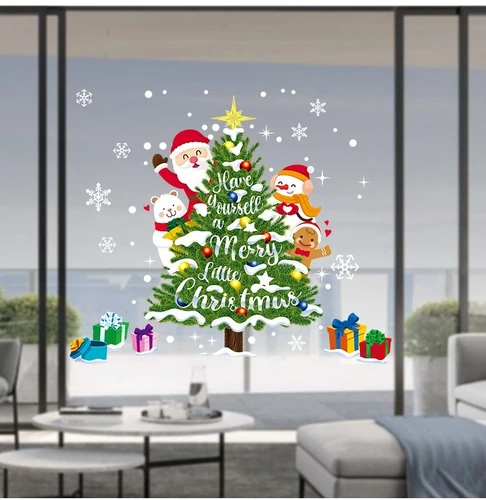 Decal tĩnh điện 2 mặt trang trí noel ông già noel và cây thông