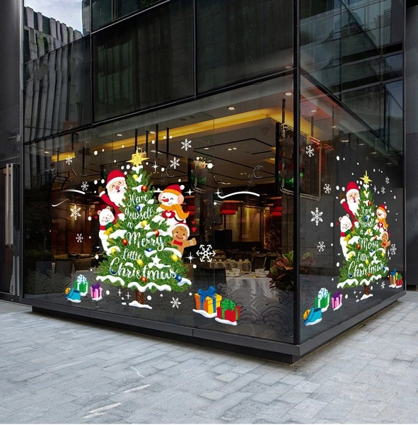 Decal tĩnh điện 2 mặt trang trí noel ông già noel và cây thông