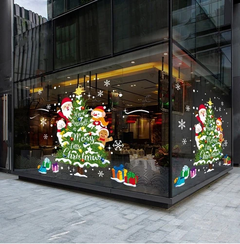 Decal tĩnh điện 2 mặt trang trí noel ông già noel và cây thông