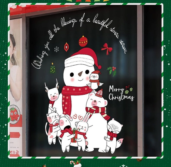 Decal trang trí noel Người Tuyết Và Những Người Bạn Bên Nhau