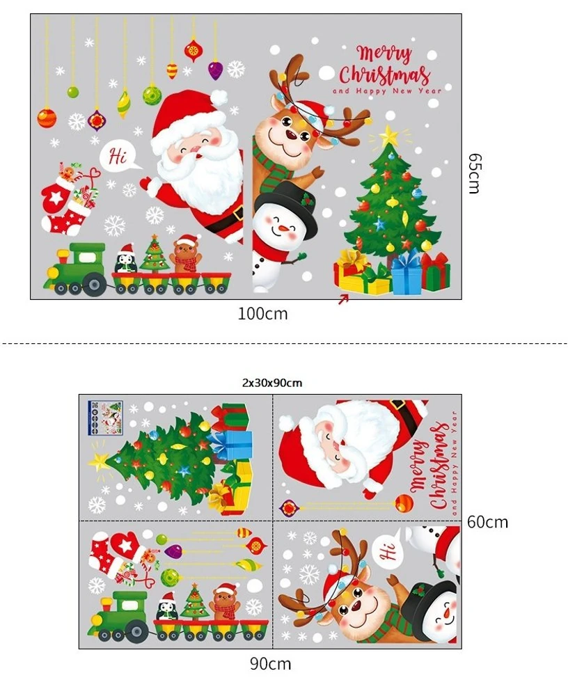 Decal trang trí noel ông già noel may mắn và những người bạn