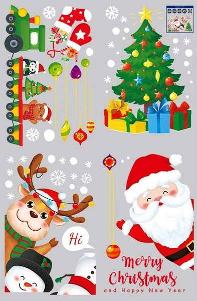 Decal trang trí noel ông già noel may mắn và những người bạn