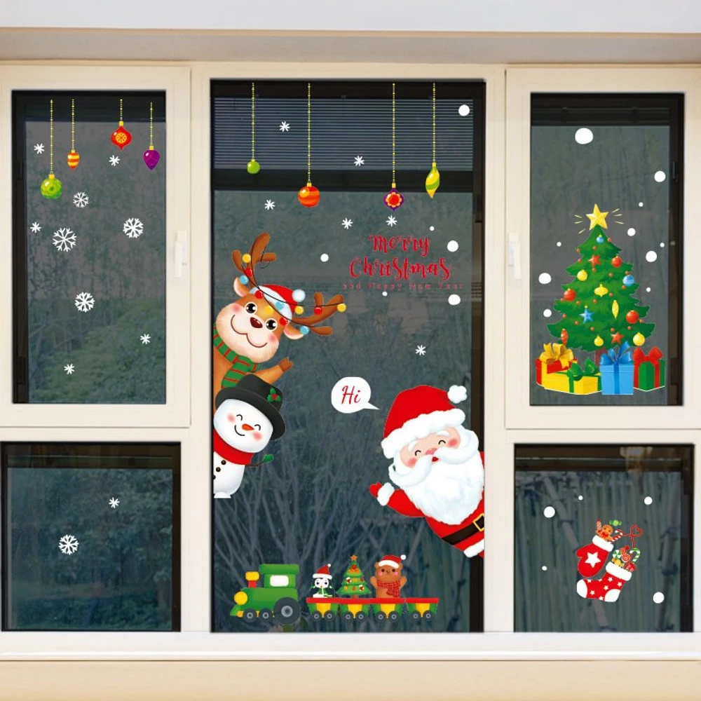 Decal trang trí noel ông già noel may mắn và những người bạn