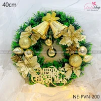 Vòng nguyệt quế 40cm treo cửa trang trí giáng sinh kèm đèn mẫu 200