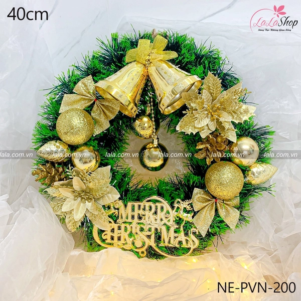 Vòng nguyệt quế 40cm treo cửa trang trí giáng sinh kèm đèn mẫu 200