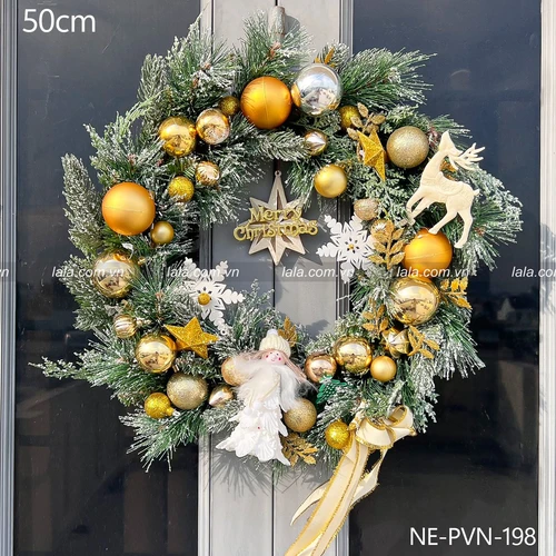 Vòng nguyệt quế tuyết 50cm treo cửa trang trí giáng sinh mẫu 198