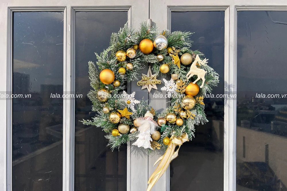 Vòng nguyệt quế tuyết 50cm treo cửa trang trí giáng sinh mẫu 198