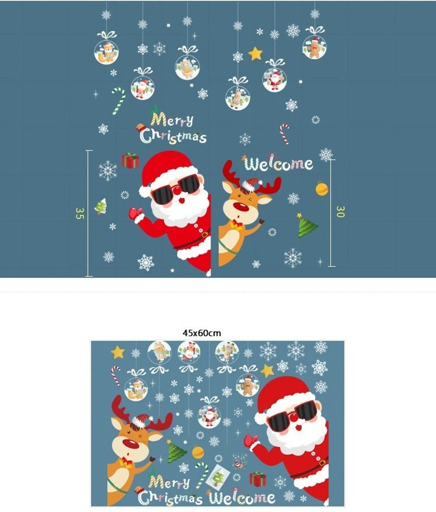 Decal Noel 2 Mặt Ông Già Noel Và tuần Lộc Trang Trí Giáng Sinh