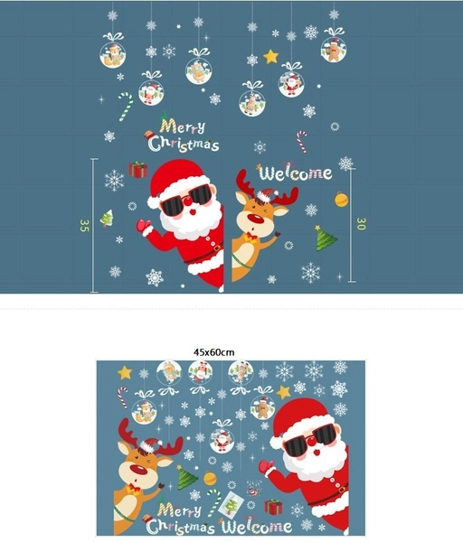 Decal Noel 2 Mặt Ông Già Noel Và Tuần Lộc Trang Trí Giáng Sinh