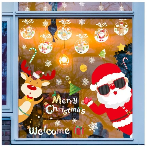 Decal Noel 2 Mặt Ông Già Noel Và tuần Lộc Trang Trí Giáng Sinh