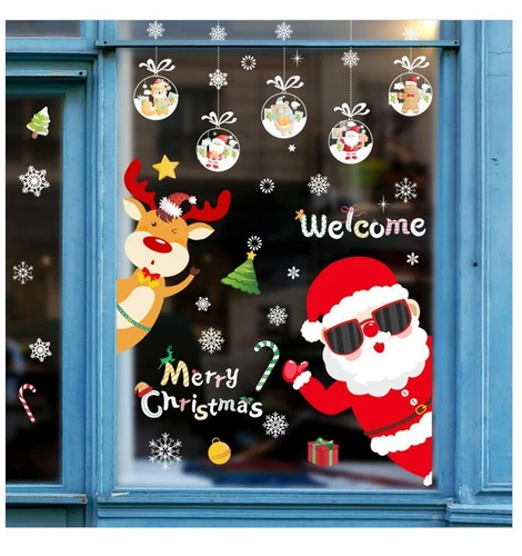 Decal Noel 2 Mặt Ông Già Noel Và tuần Lộc Trang Trí Giáng Sinh