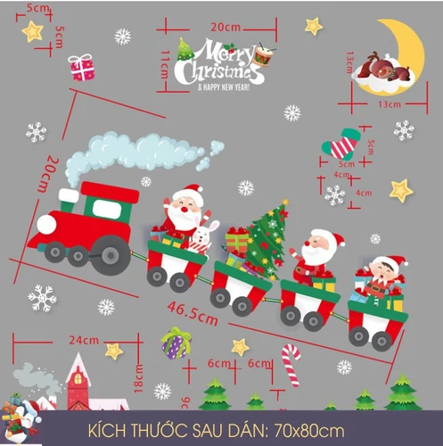 Decal trang trí noel đoàn tàu giáng sinh