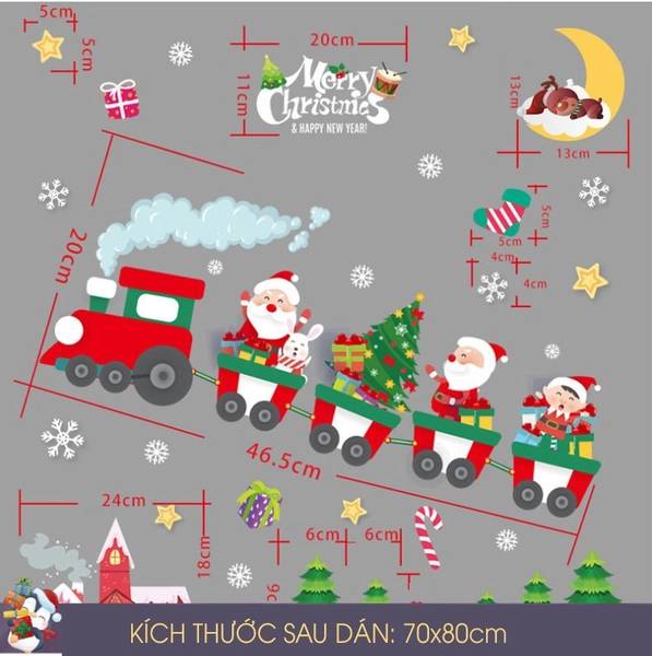 Decal trang trí noel đoàn tàu giáng sinh