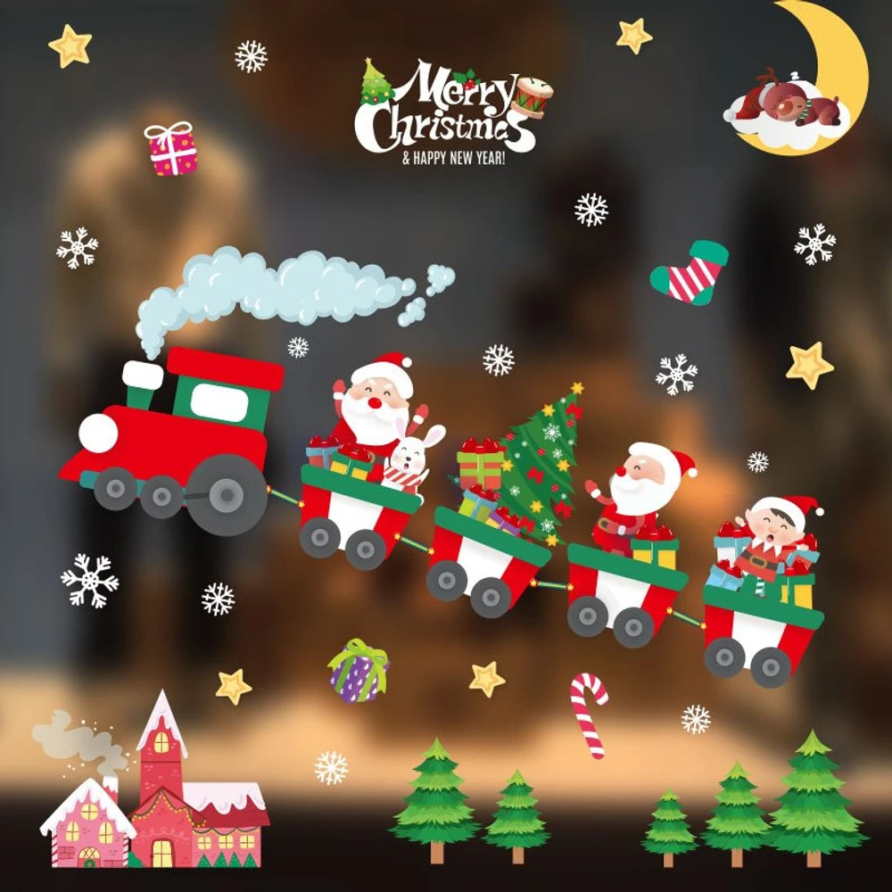 Decal trang trí noel đoàn tàu giáng sinh