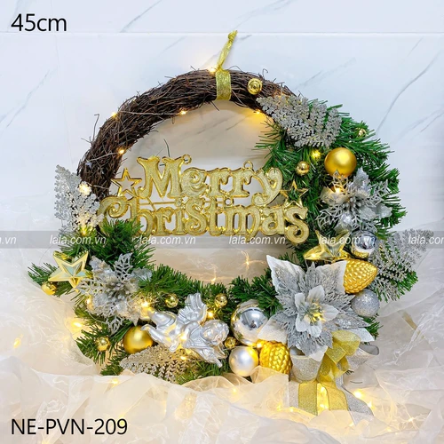 Vòng nguyệt quế 45cm treo cửa Merry Christmas trang trí giáng sinh mẫu 209