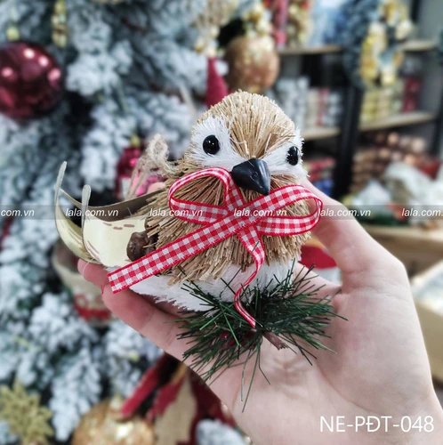 Chim sẻ rơm giáng sinh treo cây thông trang trí noel 048