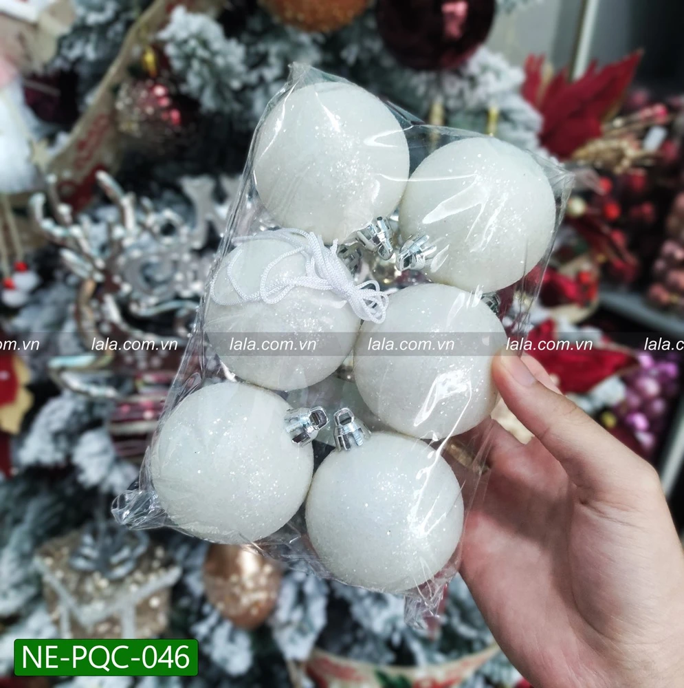Set 6 châu xà cừ 6cm trắng ngọc trai trang trí noel