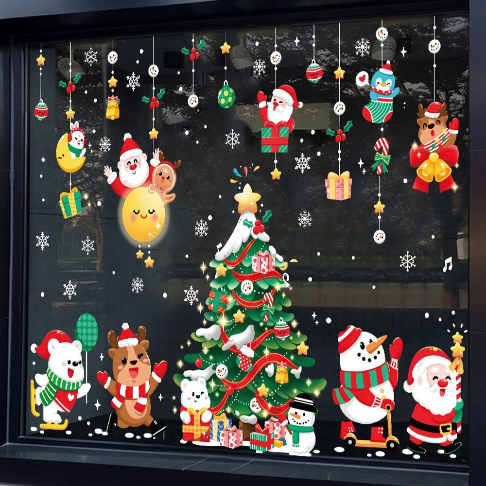 Combo Decal Trang Trí Noel 2 Mặt Tĩnh Điện ông già noel và những người bạn 4